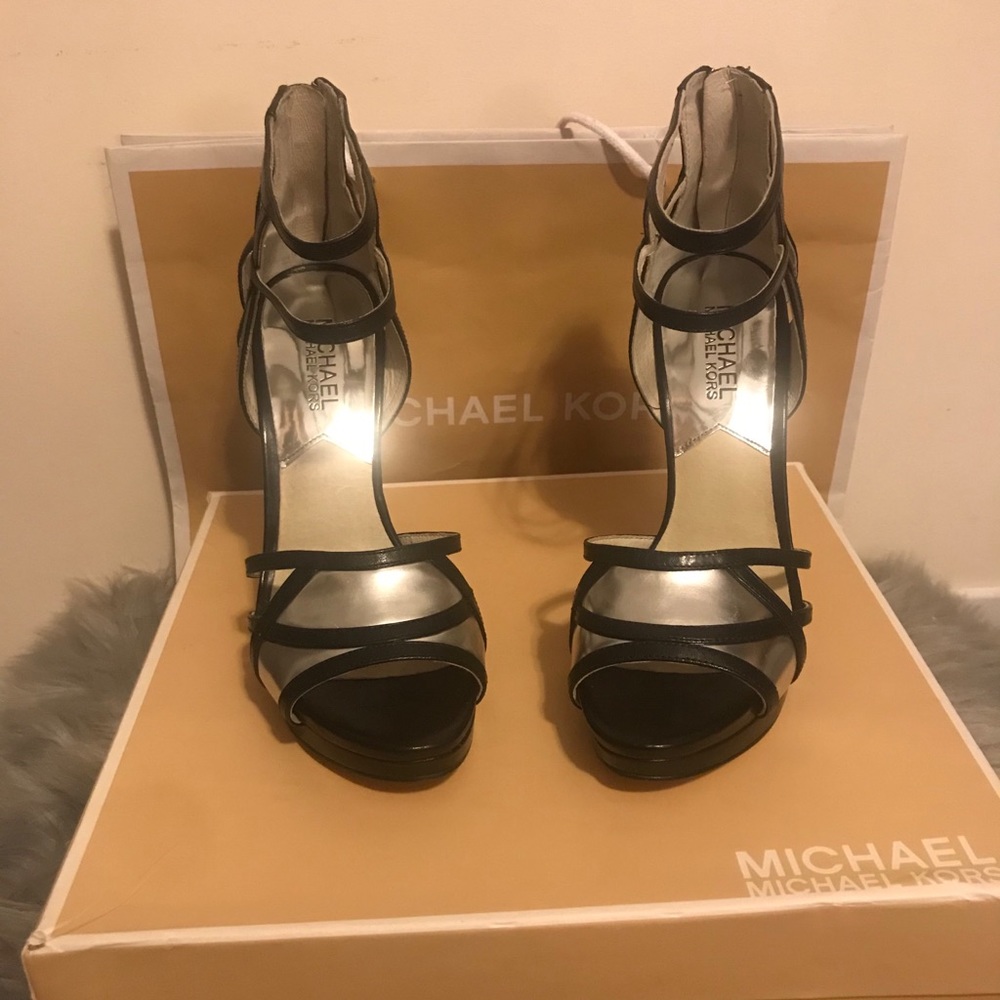 💯% Authentic Michael Kors Black Silver Heels
